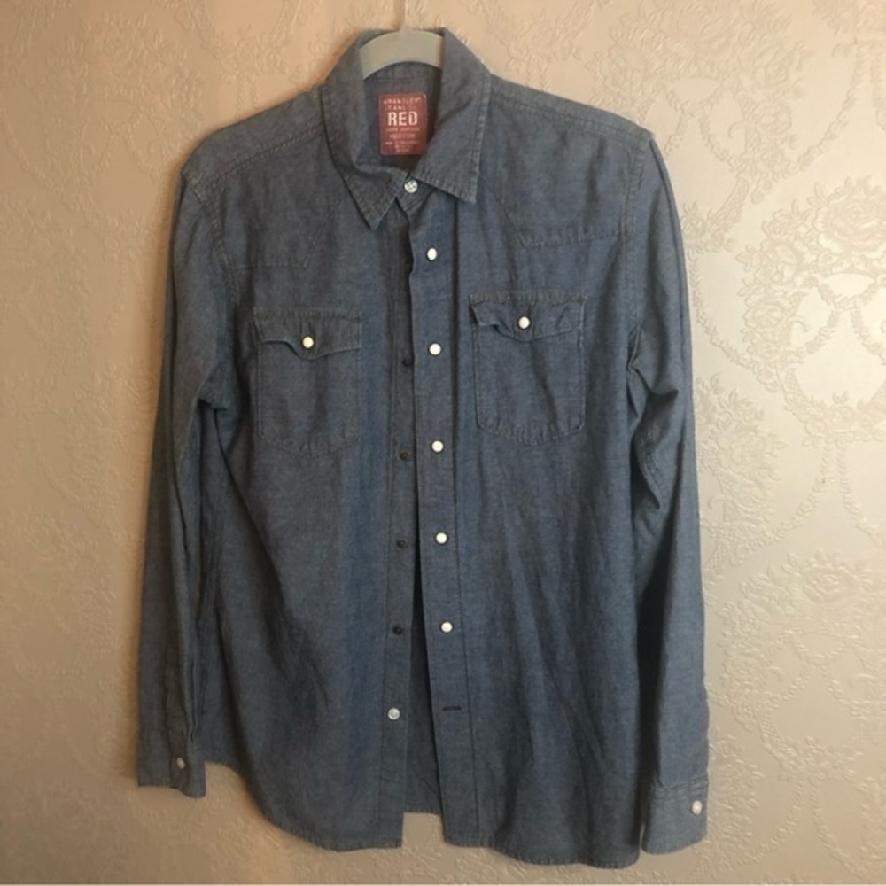 Wrangler Jeans Red cotton button down shirt long sleeve M great condition